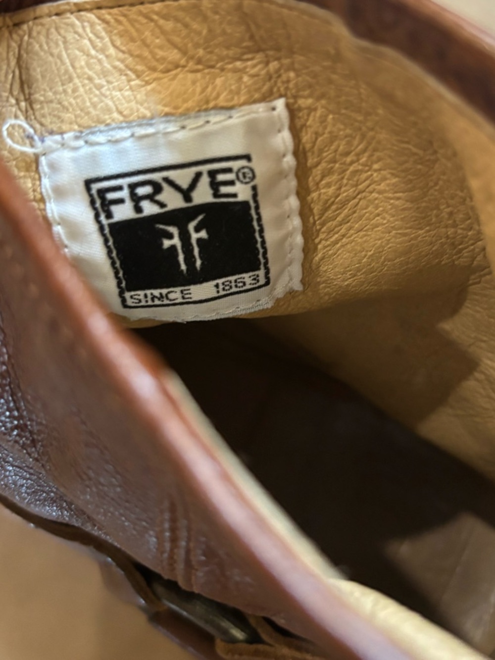 FRYE Philip studded harness cognac  brown Leather biker Ankle Booties size 9.5 - Picture 8 of 10